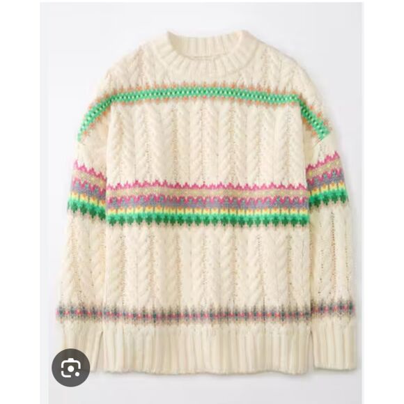 American Eagle Oversized Cable Knit Fair Isle Sweater Size Small - Picture 1 of 6